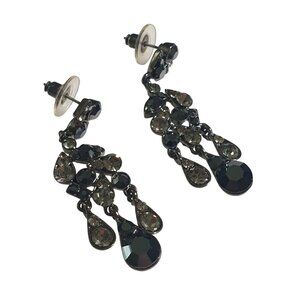 Black Teardrop Crystal Drop Earrings Elegant Dangle Formal Luxury Jewelry Gift
